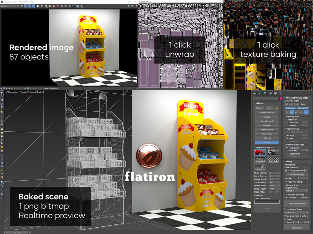 Flatiron automatic texture baking for 3D Product design